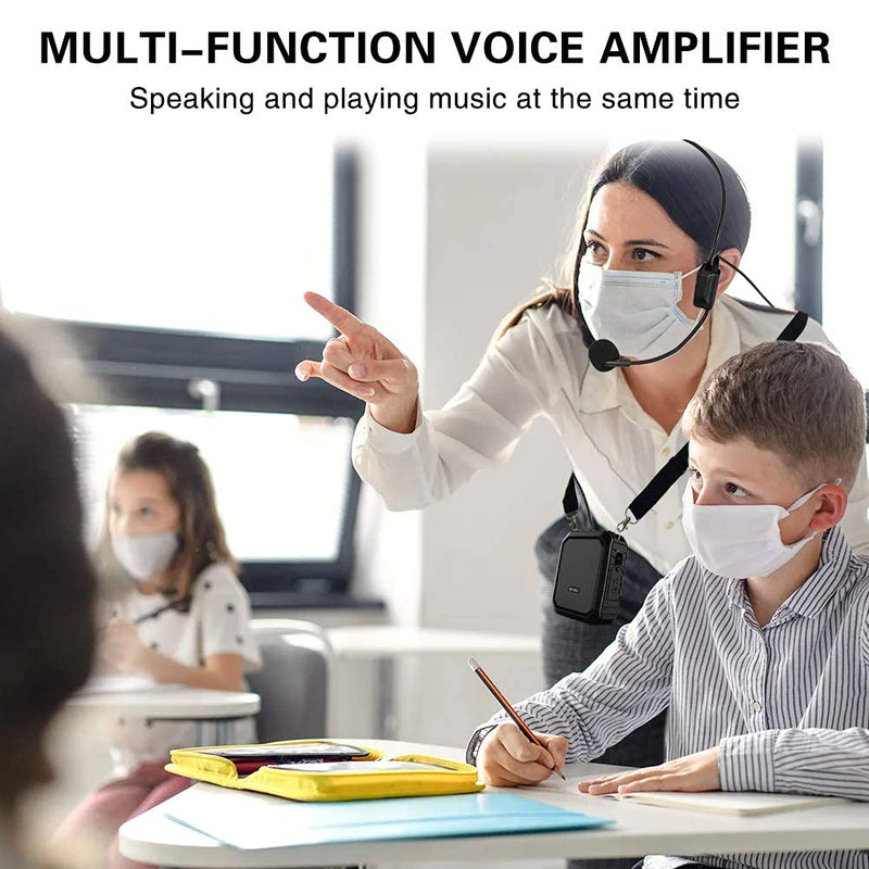  [AUSTRALIA] - Voice Amplifier Headset Microphone, 18W Portable Microphone with Waterproof Speaker, 4400mah Rechargeable Portable Voice Amp for Teachers, Classroom, Singing, Presentation etc Black