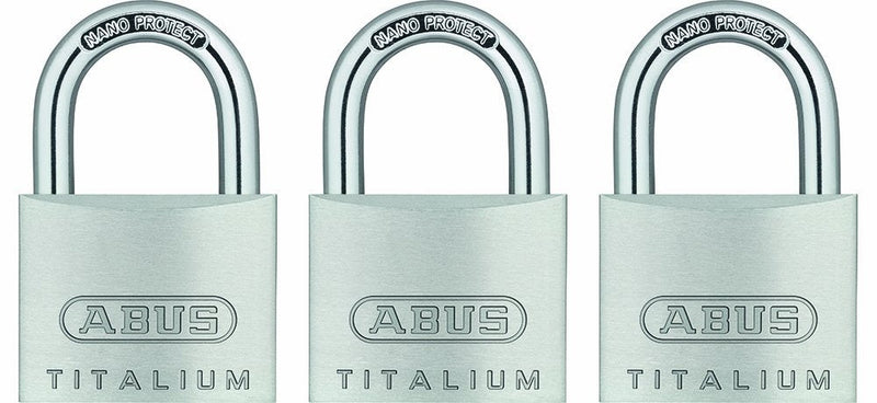  [AUSTRALIA] - ABUS 64TI/40 Titalium Aluminum Alloy Padlock, Keyed Alike with Nano Protect Steel Shackle, Pack of 3
