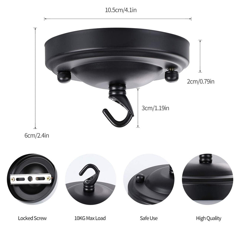  [AUSTRALIA] - 【Upgraded Version】Light Canopy Kit Black, Vintage Chandelier Ceiling Plate, Retro Light Canopy, Iron Chandelier Canopy with Hook for Pendant Light or Chandelier, Max Load 22LBS, Plant Hanger