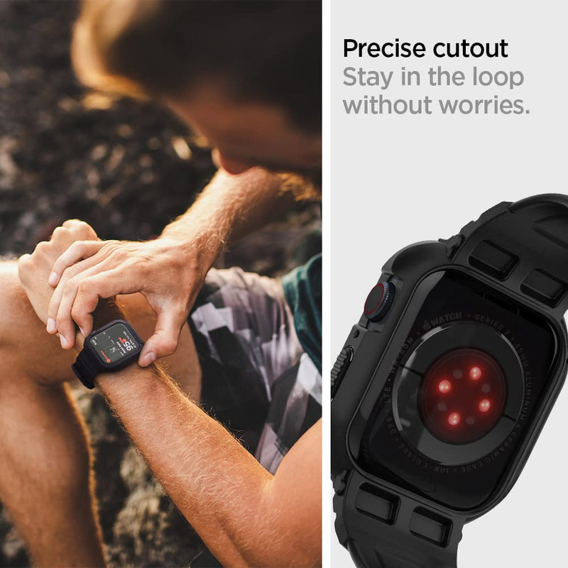  [AUSTRALIA] - Spigen Rugged Armor Pro Compatible with Apple Watch Band with Case for Series 7 (45mm) and Series 6/SE/5/4 (44mm) - Black