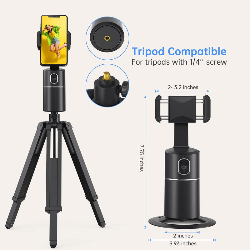  [AUSTRALIA] - Auto Face Tracking Tripod, No App Required, 360° Rotation Face Body Phone Camera Mount Smart Shooting Phone Tracking Holder for Live Vlog Streaming Video, Rechargeable Battery-Black Black