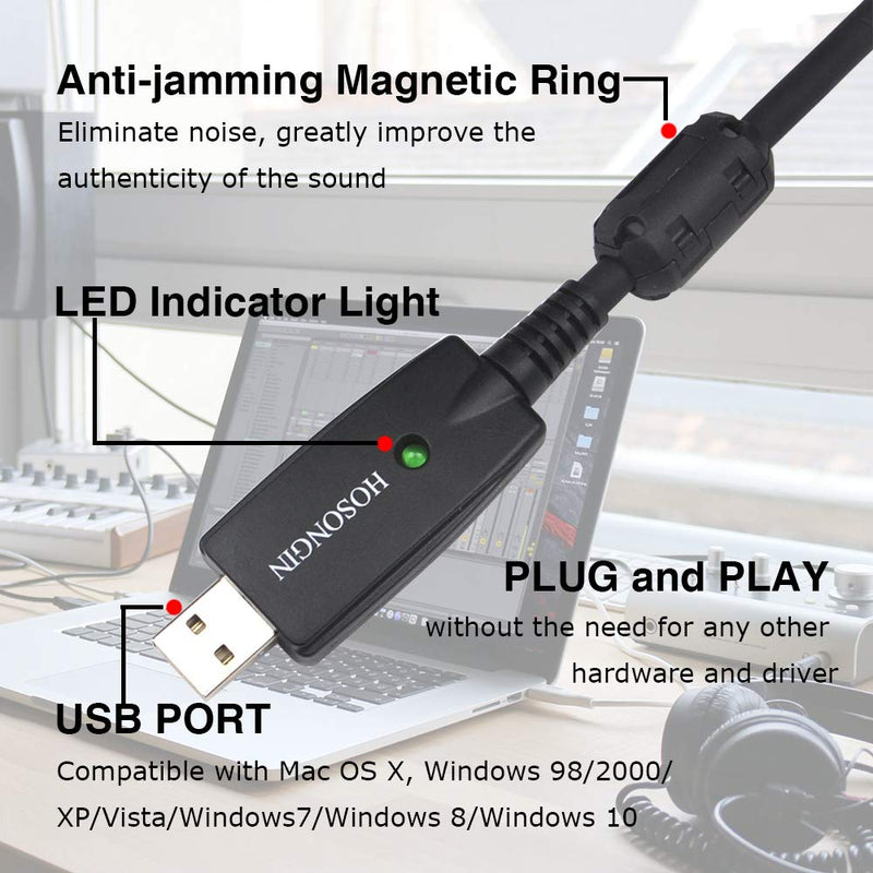  [AUSTRALIA] - USB Microphone Cable 6.6 Feet, HOSONGIN USB Male to XLR Female Mic Link Converter Cable Studio Audio Cable Connector Cords Adapter for Microphones or Recording Black PVC Jacket