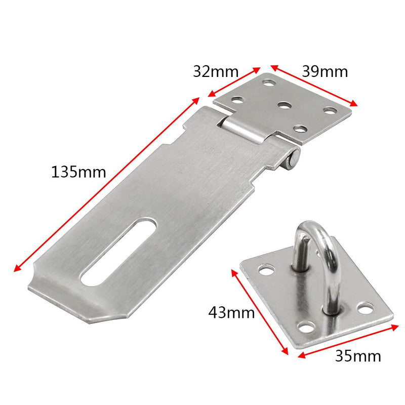  [AUSTRALIA] - Augiimor 4 Inch Padlock Hasp Door Locks Hasp Latch Heavy Duty 304 Stainless Steel Safety Hasp with Screws, Brushed Finish, Silver, 2PCS Straight
