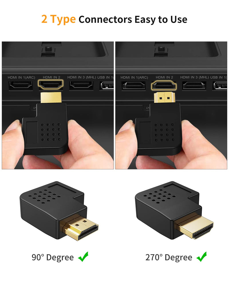  [AUSTRALIA] - HDMI Adapter Male to Female, CableCreation 2 Pack 90 and 270 Degree Right Angle Converter, HDMI L Shape Flat Extender for Wall TV, Roku, PS5, Fire Stick, Chromecast, Nintendo Switch, Laptop,Xbox, PC Upward Angle-2Pack