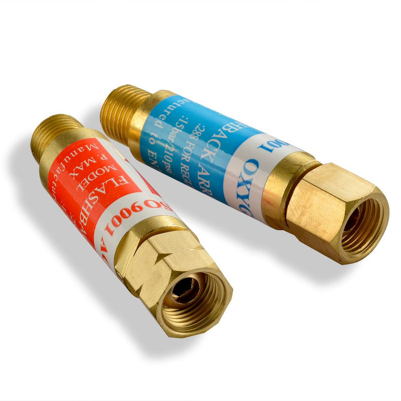  [AUSTRALIA] - AGPTEK Oxygen Acetylene Flashback Arrestors Set Regulator End 9/16 -18 Threads B Size