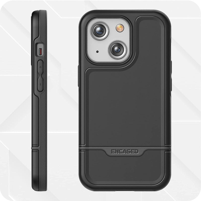  [AUSTRALIA] - Encased Rebel Designed for iPhone 13 Belt Clip Case (2021) Protective Shockproof Case with Holster (Black) Black