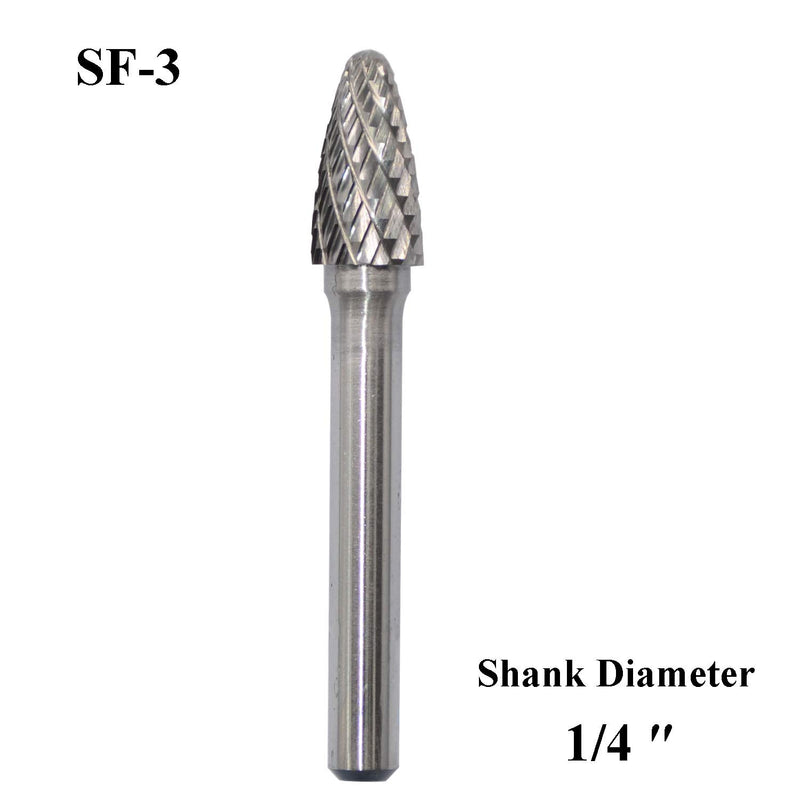 SF-3 Tungsten Carbide Burr Rotary File Tree Shape Radius End Shape Double Cut for Die Grinder Drill Bits 1/4'' Inch Diameter of Shank and 3/8'' Inch Diameter of Cutter 3/4'' Inch Cutter Length - LeoForward Australia