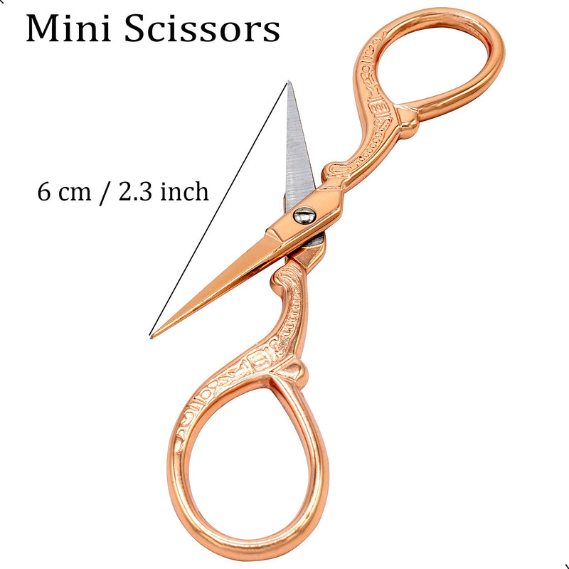  [AUSTRALIA] - SIXQJZML 1 Pack Antique Vintage Style Scissors Cutter Cutting Embroidery Cross Stitch Sewing Tool - Rose Gold Small Scissors For Office Kids Pack Bulk (MINI 3.6" x 1.77")