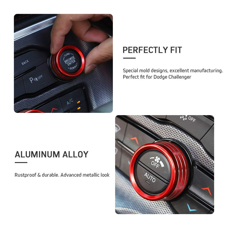  [AUSTRALIA] - JeCar Audio Air Conditioner Button Trim Cover Aluminum Alloy Knob Cover for Dodge Challenger Charger 2015-2019, Red