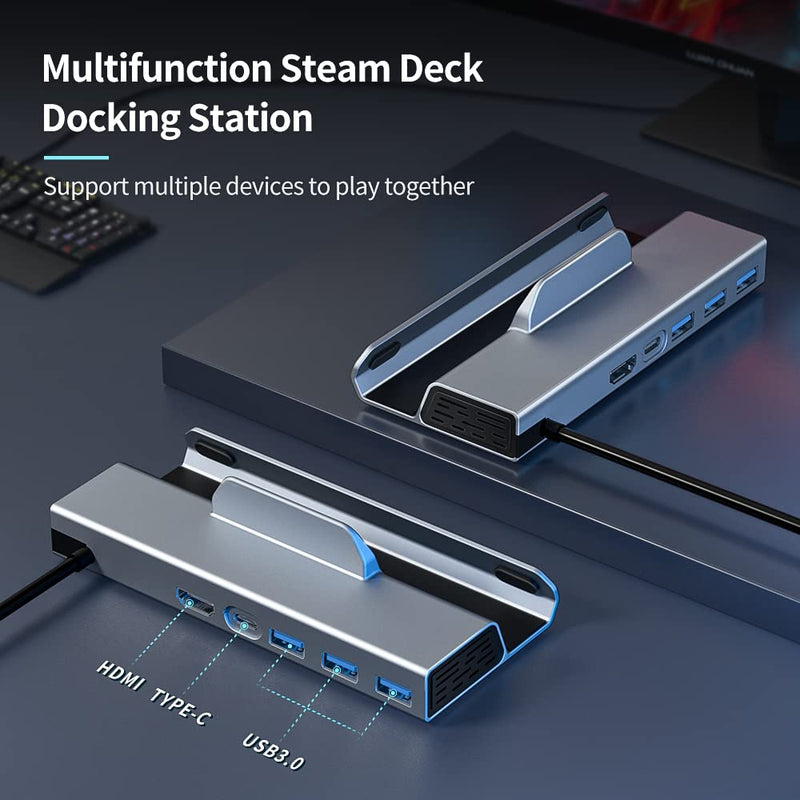  [AUSTRALIA] - Steam Deck Dock,Runpower 5-in-1 Hub Docking Station for Steam Deck with HDMI 4K@60Hz,3 USB-A 3.0 and Full Speed Charging USB-C Port Compatible with Steam Deck Stand Base Space Gray