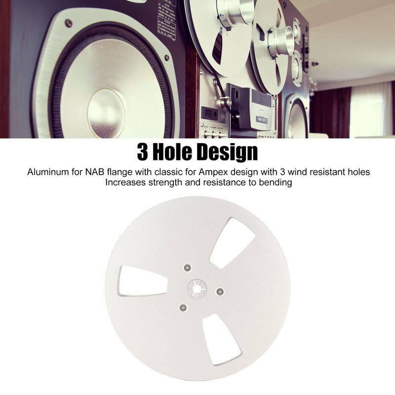  [AUSTRALIA] - 1/4 7 Inch Take Up Reel to Reel Small Hub, 7inch 3 Holes Aluminum Alloy Opening Empty Reel for Eeel to Reel Tape Machines, Universal Open Reel Takeup Reel (Silver) Silver