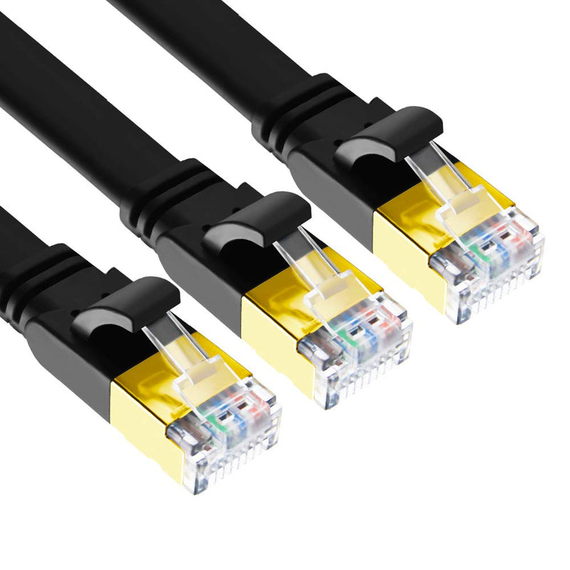  [AUSTRALIA] - CAT 8 Ethernet Cable, 10ft 3 Pack High Speed 40Gbps 2000MHz 26AWG Flat SFTP Internet Network LAN CAT8 Cable with Gold Plated RJ45 for Gaming, Router, Modem, Laptop, PS5, PS4, PC (10ft/3 Pack/Black) 3 Pack Black