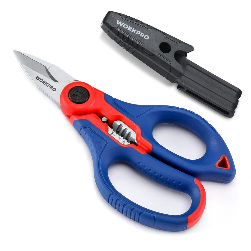  [AUSTRALIA] - WORKPRO Stainless Electricians Scissors, 6.4" Professional Electrician Shears with Wire Stripper for Soft Cable