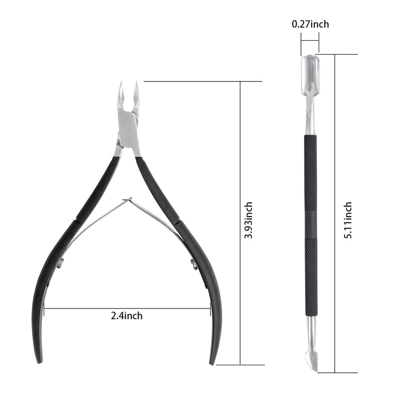 Cuticle Trimmer with Cuticle Pusher - Ejiubas Cuticle Remover Cuticle Nipper Professional Stainless Steel Cuticle Cutter Clipper Durable Pedicure Manicure Tools for Fingernails and Toenails Black Cuticle Nipper & Pusher - LeoForward Australia