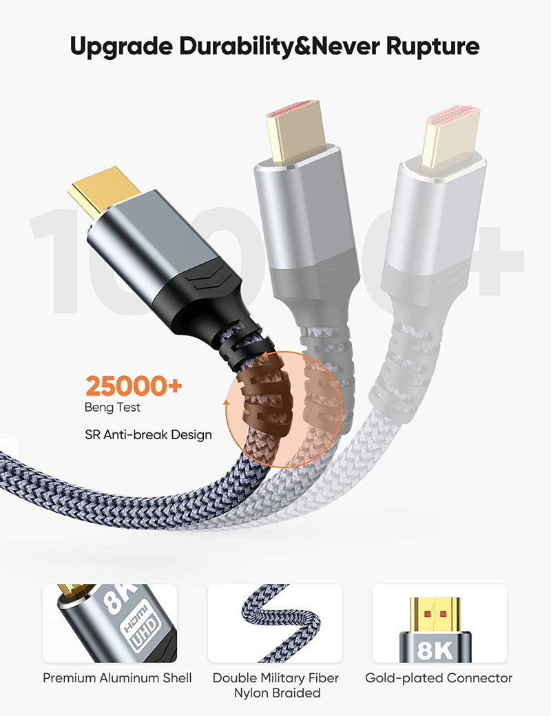  [AUSTRALIA] - 8K@60 HDMI Cable 10FT/3M, Highwings 48Gbps Ultra High Speed HDMI Braided Nylon 4K120 144Hz RTX 3090 eARC HDR10 4:4:4 HDCP 2.2&2.3 Dolby Compatible for PS5, PS4, UHD TV and PC 10 feet