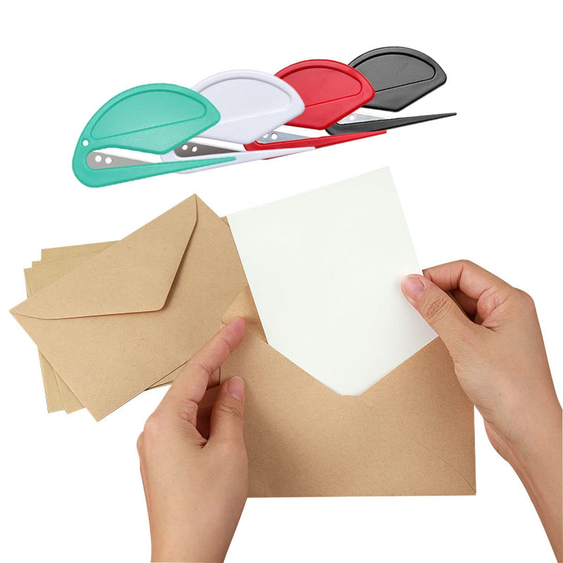  [AUSTRALIA] - 12 Pcs Envelope Slitter in 4 Color, Colorful Letter Openers with Razor Blade for Package, Paper Cut, Envelope Opener (Black+White+Red+Green)
