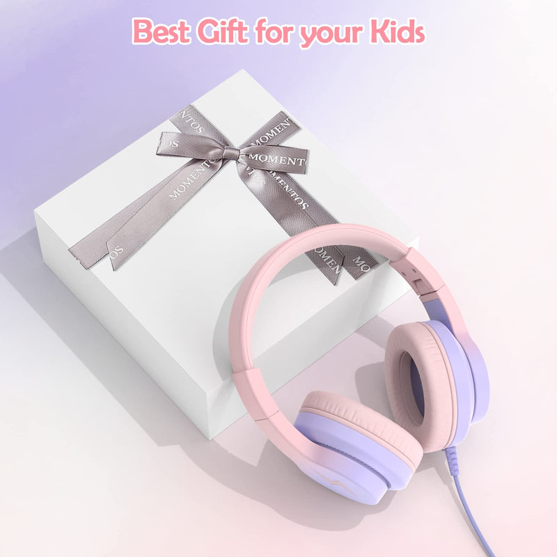  [AUSTRALIA] - Kids Headphones, Wired Headphones for Kids Over Ear with Microphone, 85/94dB Volume Limiter Headphones for Girls Boys with Sharing Jack, Foldable Headphones for Online Study, Gradient Pink