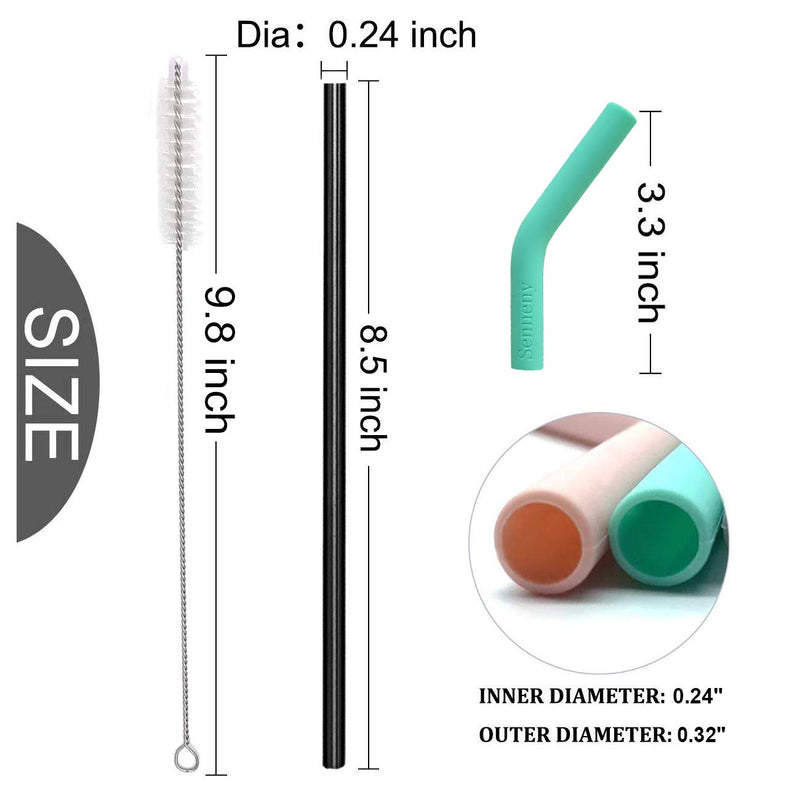  [AUSTRALIA] - Senneny Set of 5 Stainless Steel Straws with Silicone Flex Tips Elbows Cover, 2 Cleaning Brushes and 1 Portable Bag Included (6mm diameter, Black) 6mm diameter