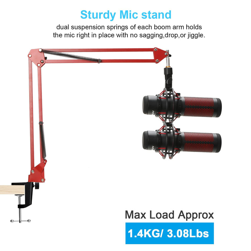  [AUSTRALIA] - YOUSHARES Red Microphone Boom Arm Stand - Adjustable QuadCast Mic Stand Compatible with HyperX QuadCast S Mic