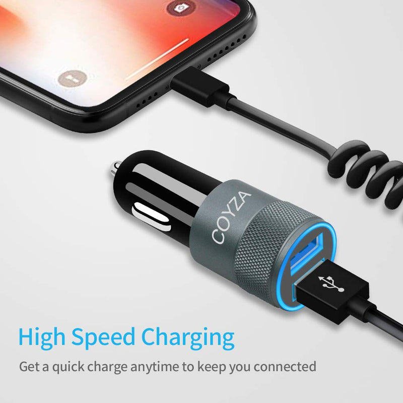  [AUSTRALIA] - COYZA Fast Car Charger Adapter, Compatible with iPhone 13/12/11/Pro Max/Pro/Mini/X/XS/XS MAX/XR/SE 2020/8 Plus/8/7 Plus/7/6s/6/5/SE, 3.1A Dual USB Ports with Coiled Charging Cable Cord Black