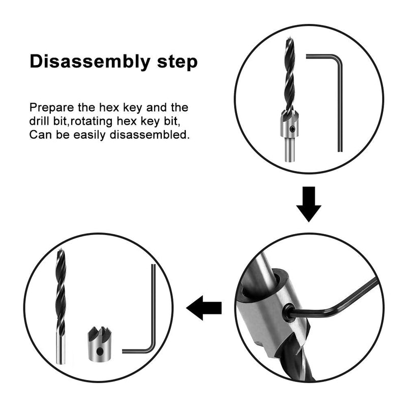  [AUSTRALIA] - COMOWARE Countersink Drill Bits Set- 7Pcs Counter Sink Bit for Wood High Speed Steel, Woodworking Carpentry Reamer with 1 Free Hex Key Wrench 8 Pcs