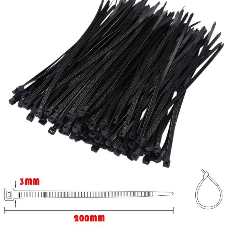  [AUSTRALIA] - POLARHAWK Black Tie Wraps Heavy Duty Cable Zip Ties Self-Locking Plastic Wire Ties (100pcs