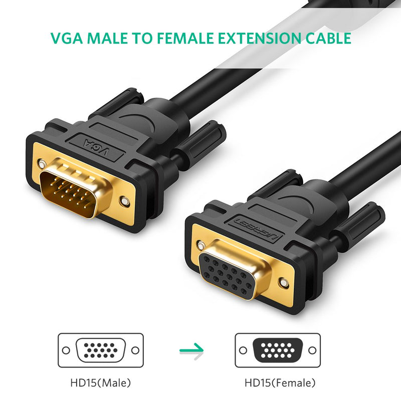  [AUSTRALIA] - UGREEN VGA Extension Cable SVGA Male to Female HD15 Monitor Video Adapter Cable Support 1080P Full HD for Laptop, PC, Projector, HDTV, Display (6FT) 6FT