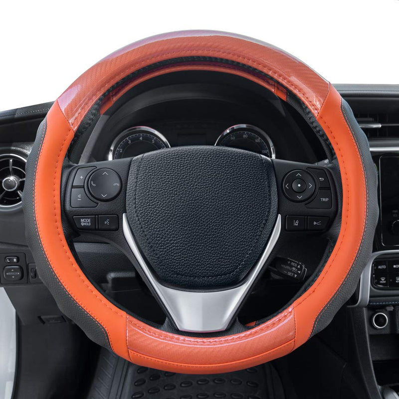  [AUSTRALIA] - Motor Trend SW-812 Orange Ultra Sport Pebbled Leather Steering Wheel Cover with Carbon Fiber Detail-Universal Fit for Standard Sizes 14.5 15 15.5 inches Black