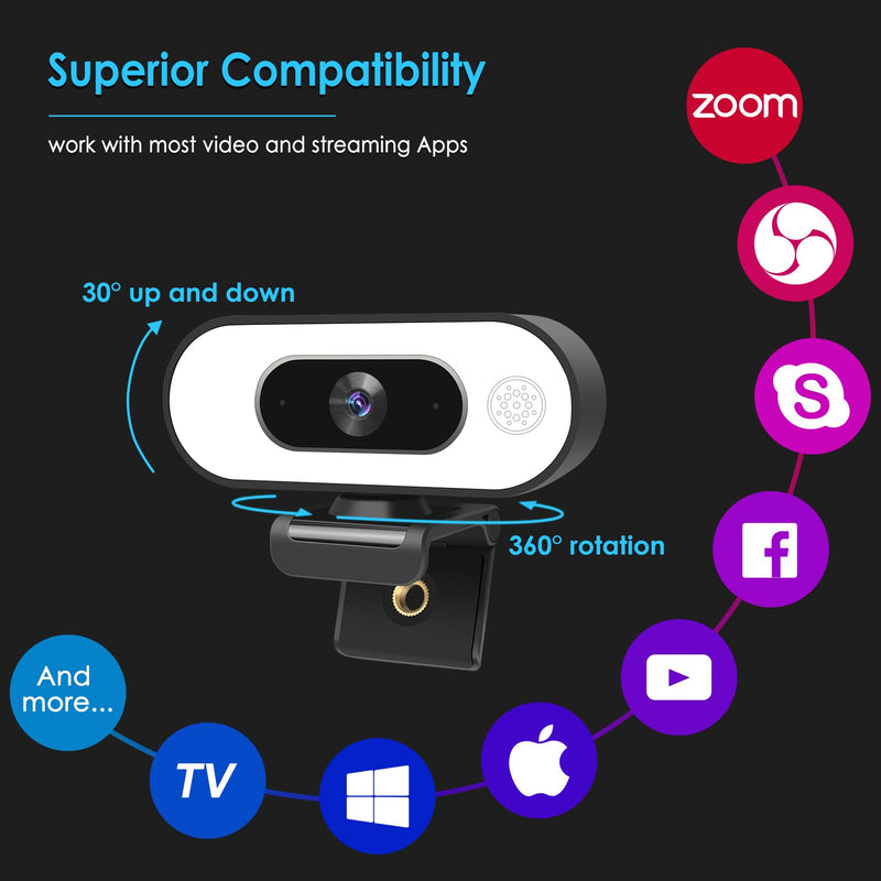  [AUSTRALIA] - Webcam with Ring Light - Plug and Play, Privacy Cover and Tripod Included, 1080P Full HD Pro Streaming Web Camera with Microphone, USB Computer Camera for PC Mac Laptop Desktop