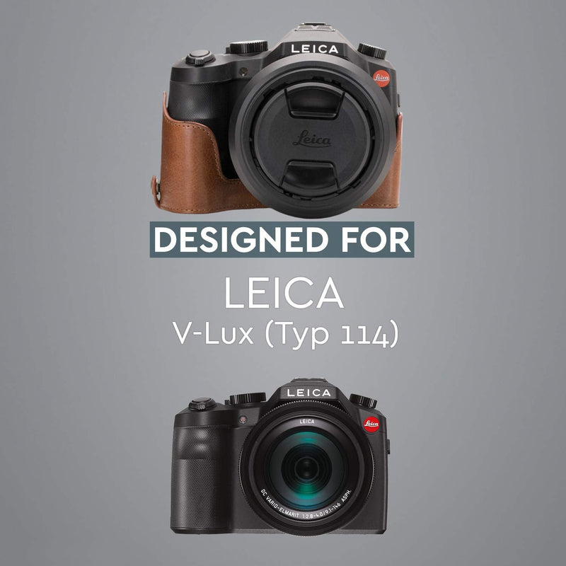  [AUSTRALIA] - MegaGear Ever Ready Genuine Leather Camera Case Compatible with Leica V-Lux (Typ 114) Dark Brown