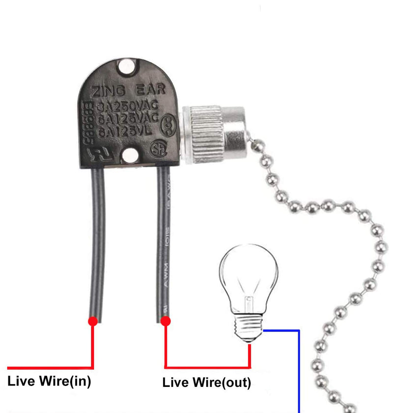  [AUSTRALIA] - Vinaco Ceiling Fan Switch, Zing Ear, ZE-109, 2 Speed Two-wire Light Switch. High Quality Pull Chain Switch,On-Off with Pull Chain,Compatible with Most Hunter Ceiling Fan Light, Wall Lamps. ZE109-1Pack