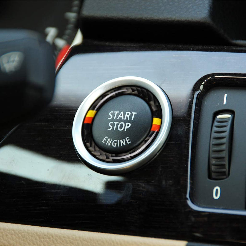 Carbon Fiber Car Engine Start Stop Ignition Key Ring Sticker for BMW E90 E92 E93 3 Series Engine Start Button Cover (German Flag Color) German Flag Color - LeoForward Australia