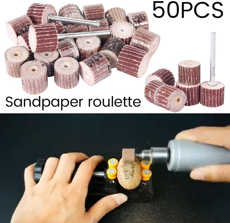  [AUSTRALIA] - 50Pcs Sanding Sandpaper Flap Wheel for Drills 80# 120# 240# 320# 600# Grits Polishing Flap Wheel Disc with Shank Mandrel for Dremel Rotary Tools Set