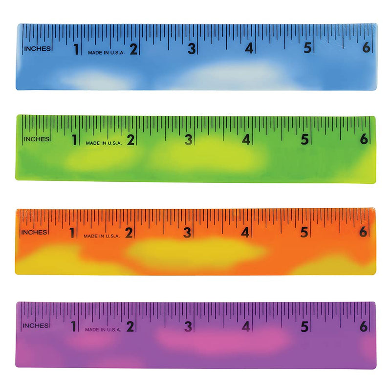  [AUSTRALIA] - 6” and 12" Color Changing Plastic Flexible Ruler, Changes Color:Green to Yellow, Orange to Yellow, Blue to Lt Blue, Violet to Pink, Tropical Red to Orange, Set of 8: 4 of each: 6” and 12”, Made in USA