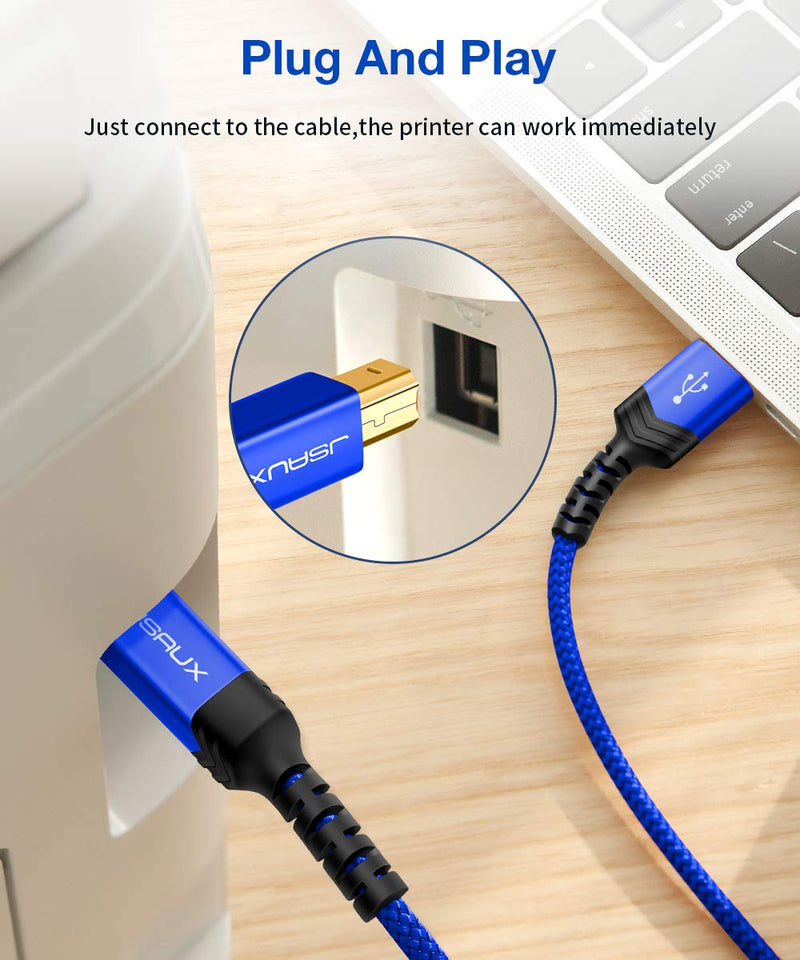 JSAUX Printer Cable, 15FT USB Printer Cable USB 2.0 Type A Male to B Male Scanner Cord USB B Cable High Speed for HP, Canon, Epson, Dell, Brother, Lexmark, Xerox, Samsung etc and Piano, DAC Blue - LeoForward Australia