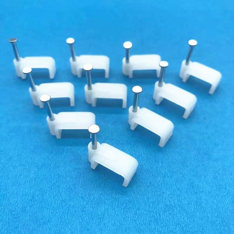  [AUSTRALIA] - 200 PCS 8mm Flat Ethernet Cable Wire Clips Single Coaxial Cable Clamps with Nail for Ethernet Cable Management