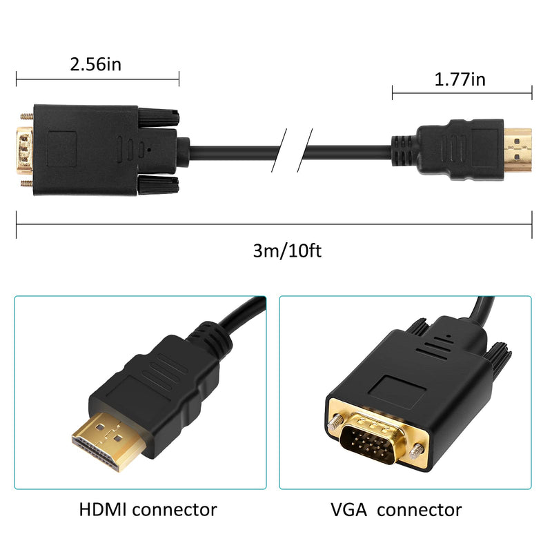  [AUSTRALIA] - HDMI to VGA Cable 10ft/3m, VAlinks Built-in Chip 1080P HDMI to VGA Adapter (Male to Male) Video Converter Support Convert Signal from HDMI Input Laptop PC HDTV to VGA Output Monitors Projector hdmi to vga 3m/10ft