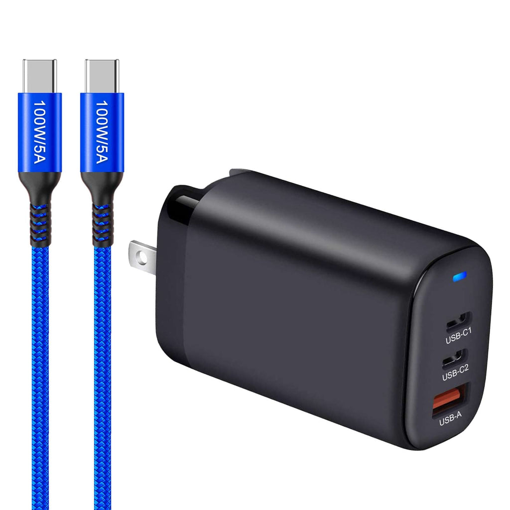  [AUSTRALIA] - 65W USB C GaN Charger Multiport with 100W USB C Cable 10ft, Wall Power Adapter with 3 Ports, Awnuwuy Type C PD Fast Charger Block Brick Compatible with MacBook Pro, iPad Pro/Air, Samsung Galaxy, Pixel