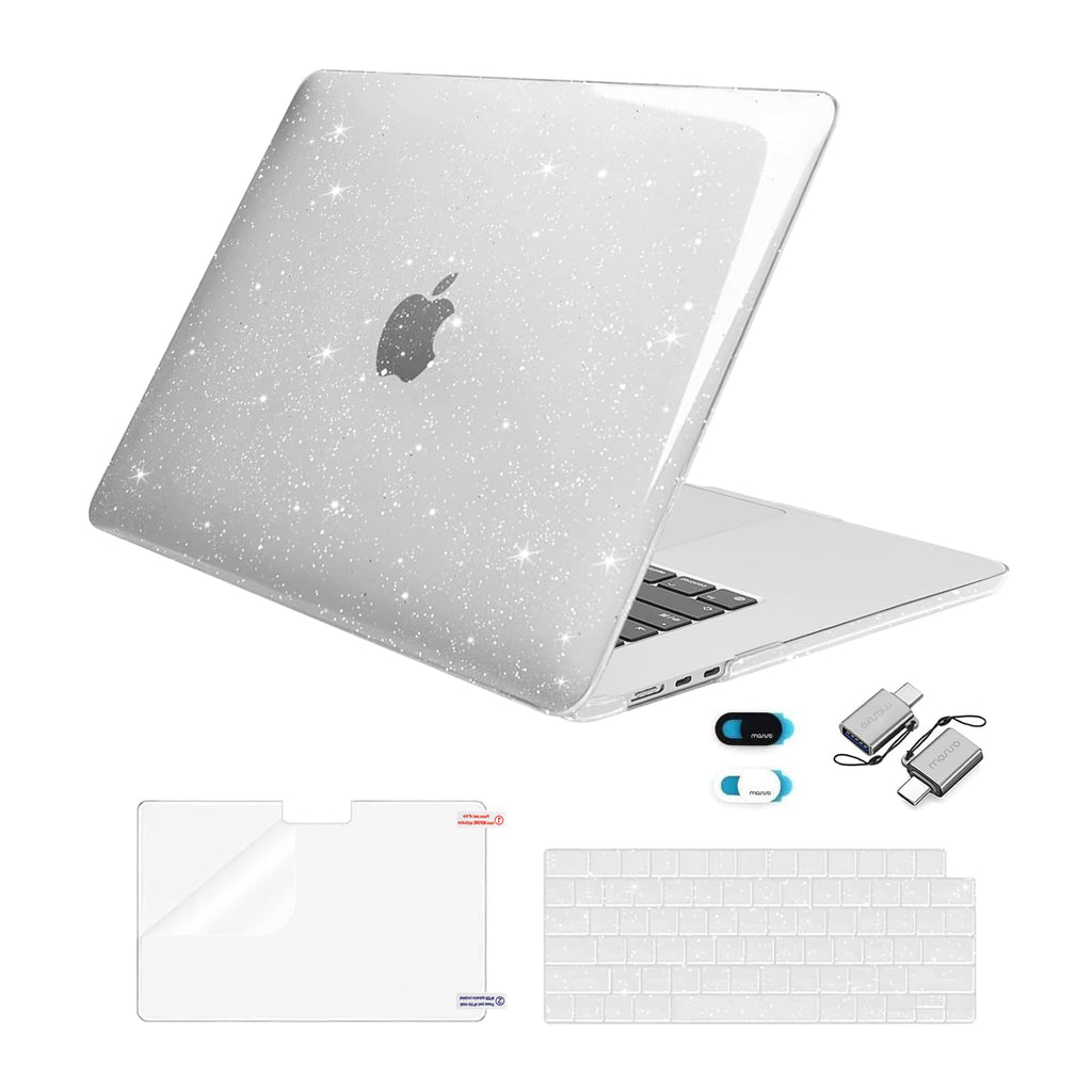  [AUSTRALIA] - MOSISO Compatible with MacBook Air 15 inch Case 2023 Release A2941 M2 Chip, Sparkly Glitter Plastic Hard Shell Case&Keyboard Cover&Screen Protector&Webcam Cover&Type C Adapter 2 Pack, Transparent