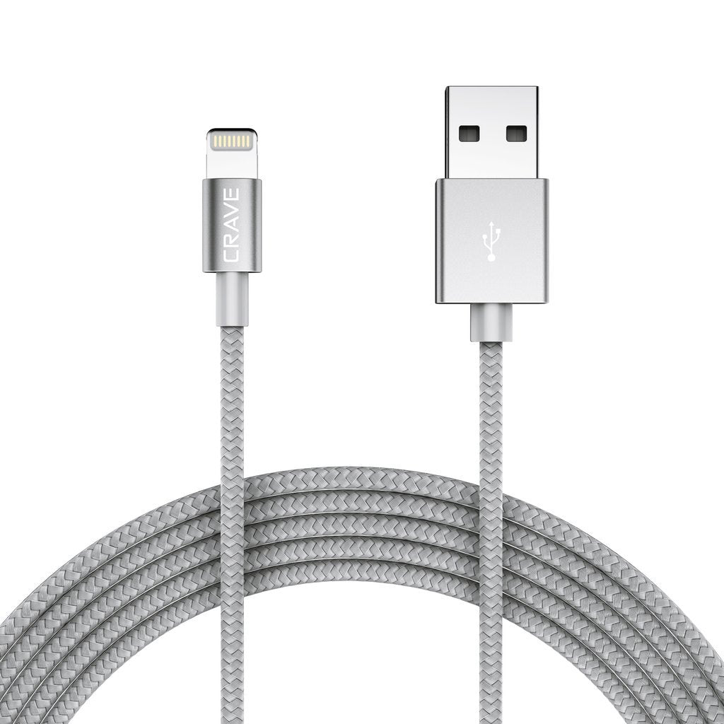  [AUSTRALIA] - Apple MFI Certified Lightning to USB Cable - Crave Premium Nylon Braided Cable 4 FT - Silver