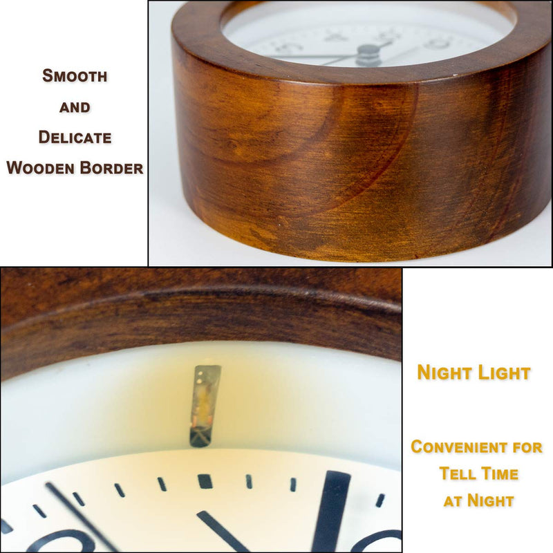  [AUSTRALIA] - 3-Inches Round Wooden Alarm Clock with Arabic Numerals, Non-Ticking Silent, Backlight, Battery Operated, Brown Round Brown
