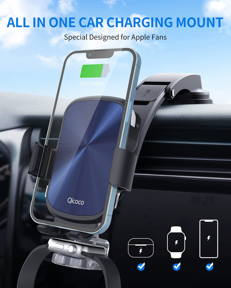  [AUSTRALIA] - 3 in 1 Wireless Car Charger, Car Charger Mount for iPhone/Airpods/Apple Watch, Air Vent Dashboard Car Phone Holder for iPhone 14/13/12/11/X/8, Apple Watch SE 7/6/5/4/3/2, AirPods 3/2/Pro