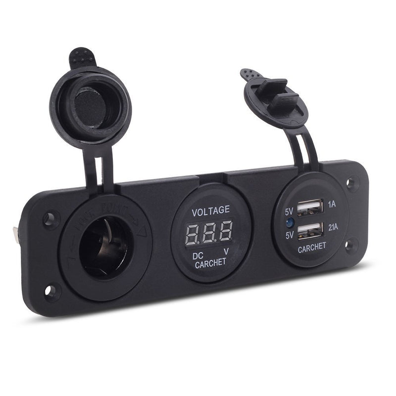  [AUSTRALIA] - Pactrade Marine PJH-RS-0377_A Car Digital Voltmeter Dual USB 2 Port Power Socket Three Hole Panel, Black