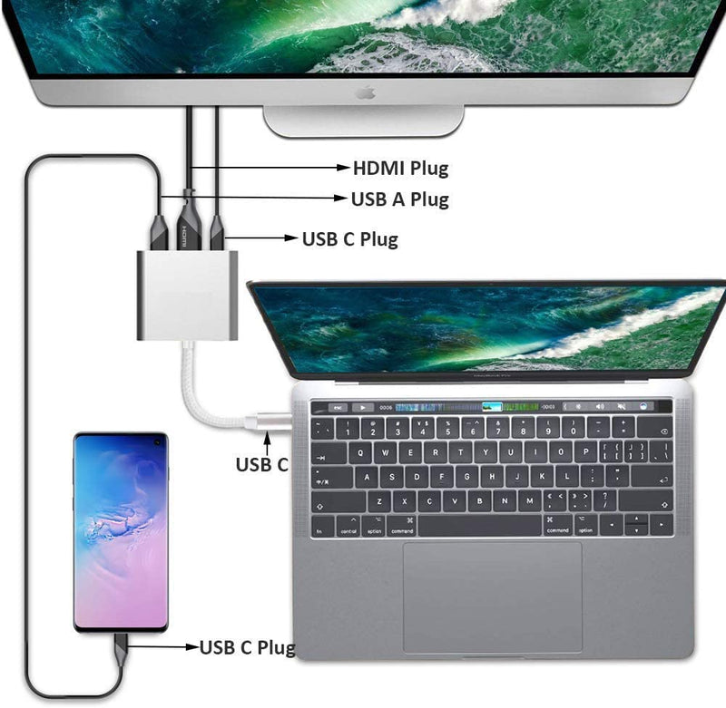  [AUSTRALIA] - USB C to HDMI Adapter, QCEs USB-C Digital AV Multiport Adapter, HDMI 4K Video USB 3.0 100W Fast Charging Hub Compatible with MacBook Pro/Air iPad iMac 2021, Samsung Dex Galaxy S20/S10 Note 20/10 Silver