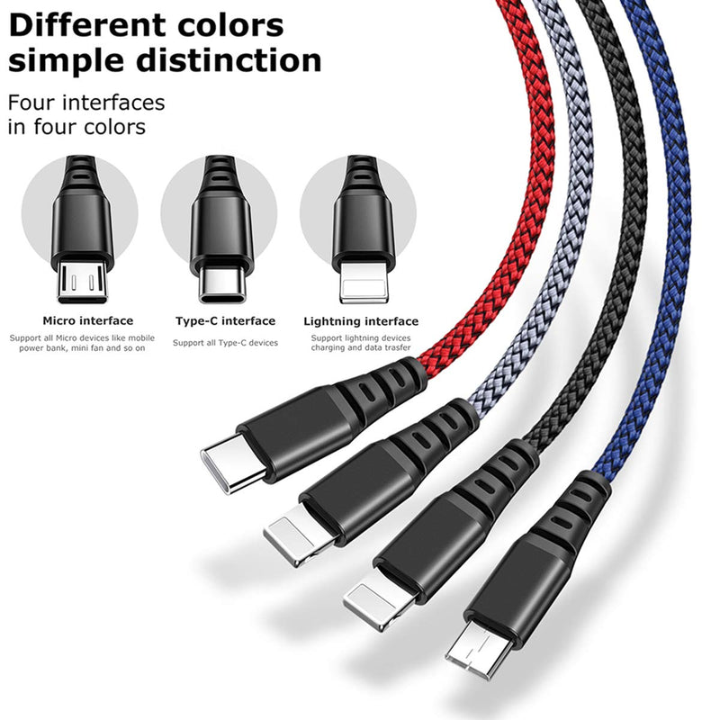  [AUSTRALIA] - AICase 4 in 1 Nylon Braid Rechargeable USB Cable, Compatible with Various Models of Cell Phones and Tablets