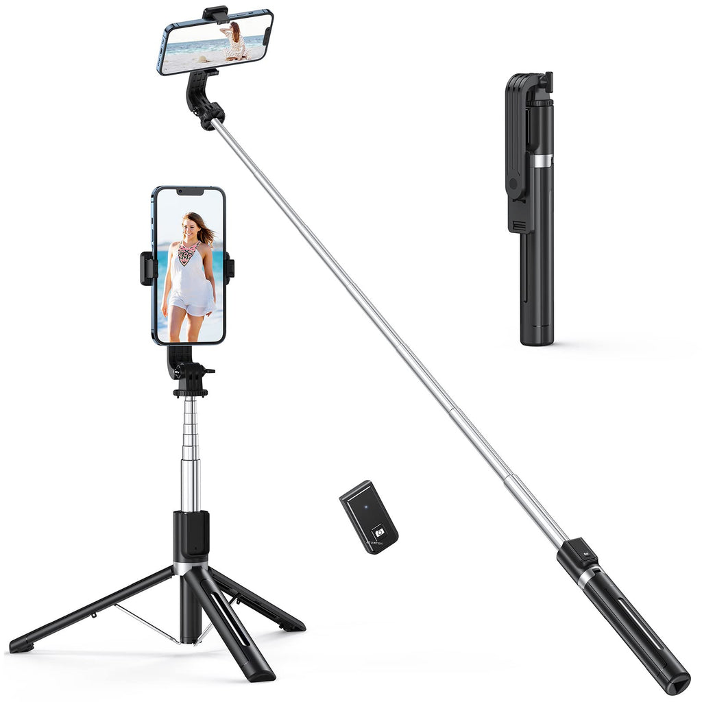  [AUSTRALIA] - ATUMTEK 49" Selfie Stick Tripod, Stable Tripod Stand with Detachable Bluetooth Remote, Compatible with iPhone 14 Pro Max/14 Plus/14/13/12/11, GoPro, Samsung, LG, Google Smartphones, Black
