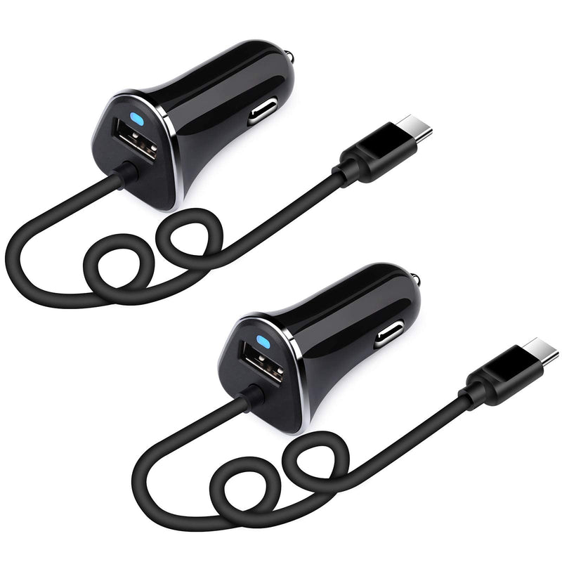  [AUSTRALIA] - 3.4A USB C Car Charger Fast Charging Adapter for Samsung Galaxy S23 S22 S21 Ultra S20 FE Note 20 S10E S10 S9 S8 A54 A14 A53 A13 A23 A20 A21 A50 A51 A52 A70 A71, with Built-in 3ft Type C Cable 2Pack