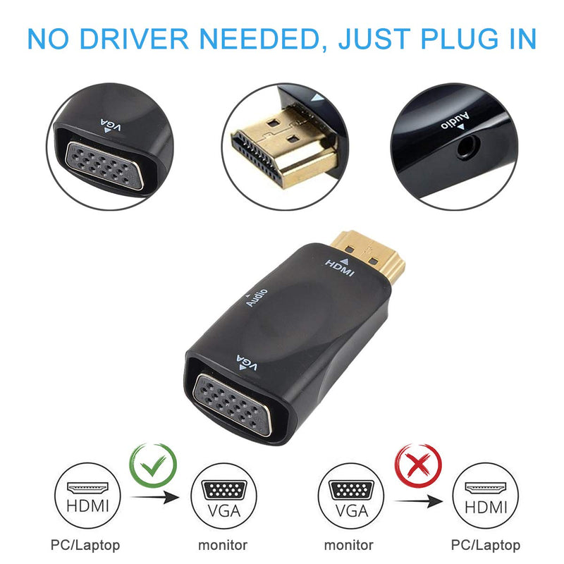  [AUSTRALIA] - HDMI to VGA Adapter Converter with 3.5mm Audio Jack Cable,4K HDMI to VGA Converter Male to Female Gold-Plated Connector for Laptop,PC, Desktop,Monitor, Projector,HDTV,DVD Black