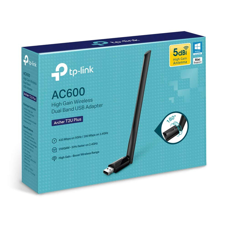 [AUSTRALIA] - TP-Link AC600 USB WiFi Adapter for PC (Archer T2U Plus)- Wireless Network Adapter for Desktop with 2.4GHz, 5GHz High Gain Dual Band 5dBi Antenna, Supports Win10/8.1/8/7/XP, Mac OS 10.9-10.14