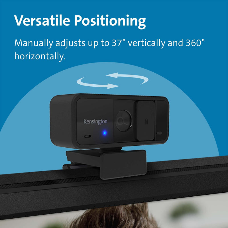  [AUSTRALIA] - Kensington W1050 1080p Fixed Focus Wide Angle Webcam for Video Conference, Dual Stereo Mic, Software Control, Privacy Cover, Works with Microsoft Teams, Google Meet, Zoom and More (K80250WW) Black